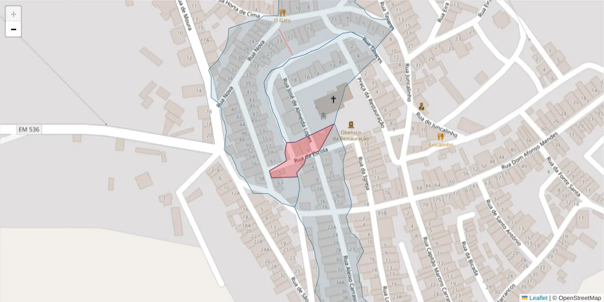 Mapa detalhado do código postal 7875-164 com limites, códigos postais vizinhos e agências dos correios