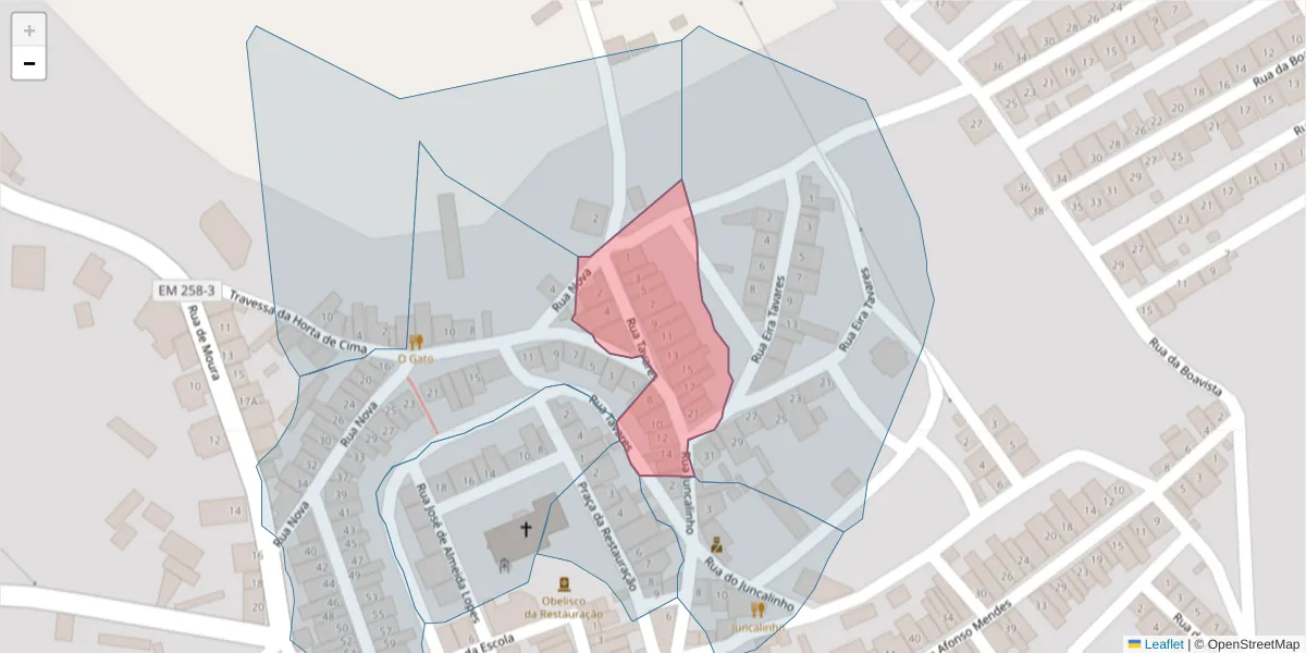 Mapa detalhado do código postal 7875-171 com limites, códigos postais vizinhos e agências dos correios