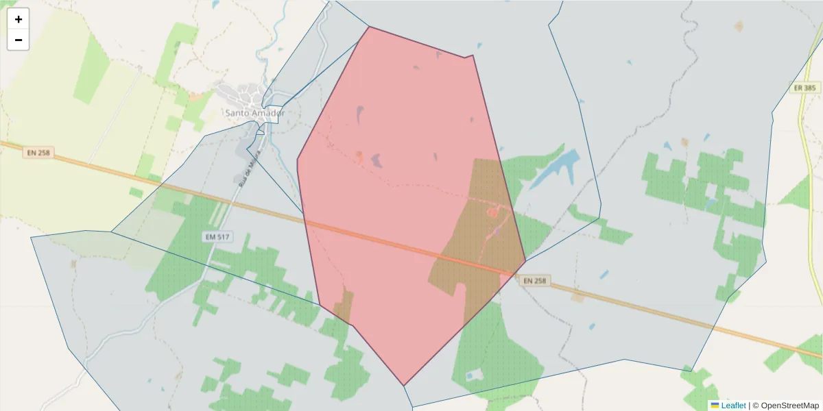 Mapa detalhado do código postal 7875-205 com limites, códigos postais vizinhos e agências dos correios