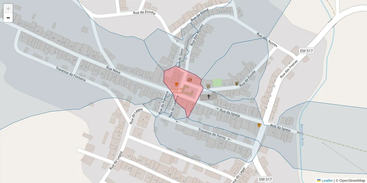 Mapa detalhado do código postal 7875-250 com limites, códigos postais vizinhos e agências dos correios