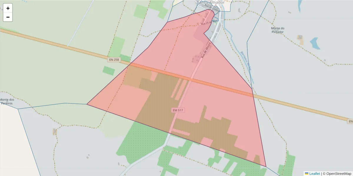 Mapa detalhado do código postal 7875-257 com limites, códigos postais vizinhos e agências dos correios