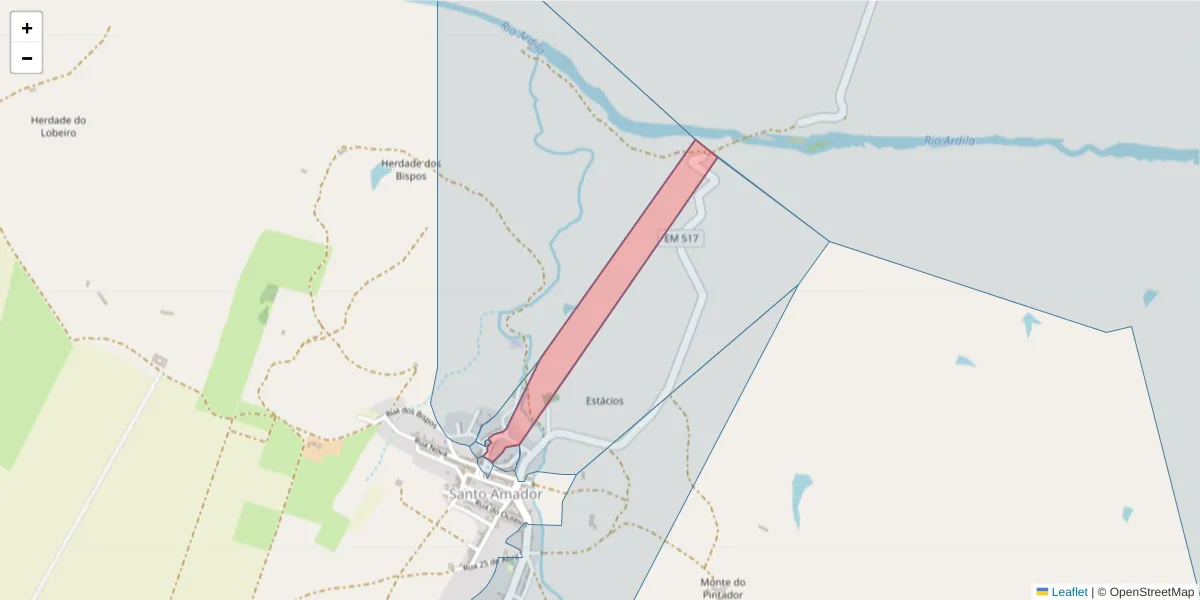 Mapa detalhado do código postal 7875-262 com limites, códigos postais vizinhos e agências dos correios