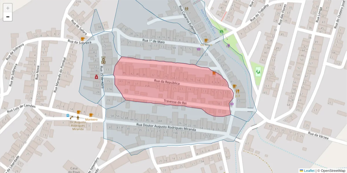 Mapa detalhado do código postal 7875-361 com limites, códigos postais vizinhos e agências dos correios