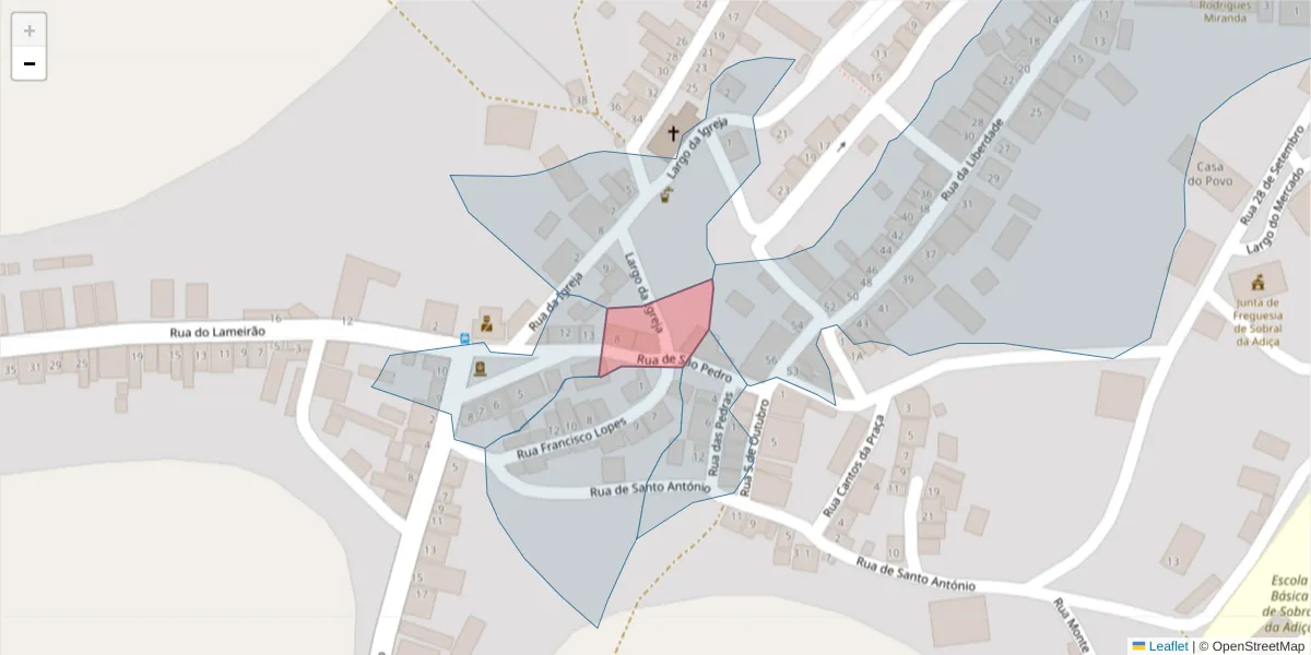 Mapa detalhado do código postal 7875-368 com limites, códigos postais vizinhos e agências dos correios