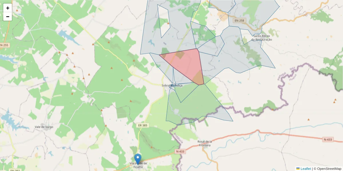 Mapa detalhado do código postal 7875-375 com limites, códigos postais vizinhos e agências dos correios