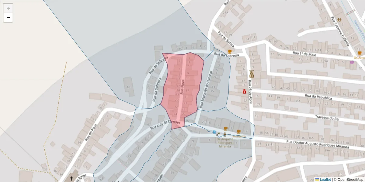 Mapa detalhado do código postal 7875-380 com limites, códigos postais vizinhos e agências dos correios