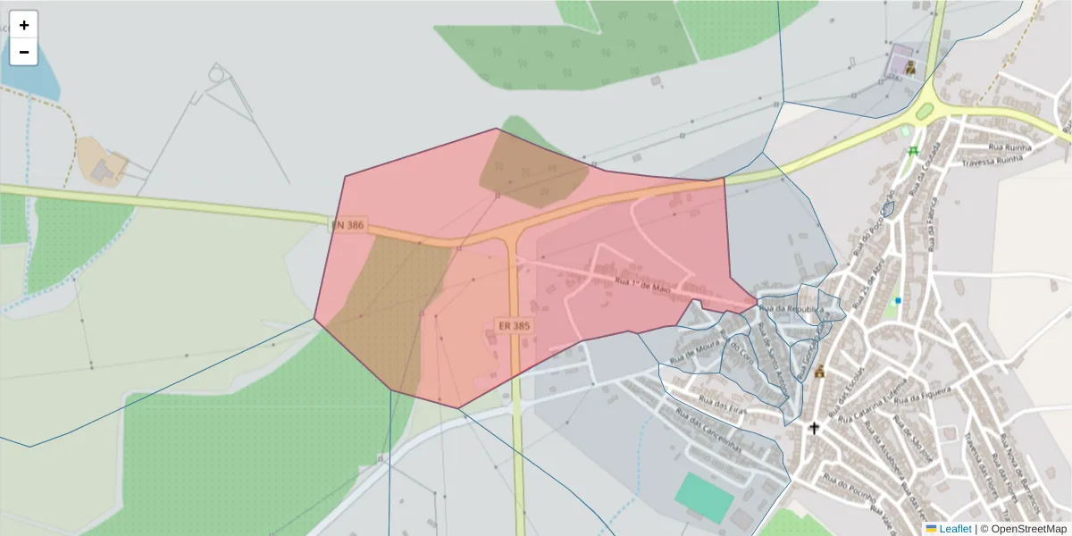 Mapa detalhado do código postal 7885-030 com limites, códigos postais vizinhos e agências dos correios