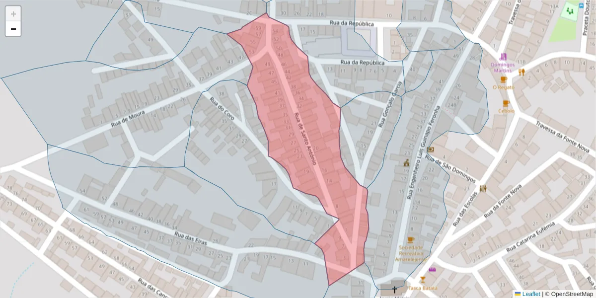 Mapa detalhado do código postal 7885-050 com limites, códigos postais vizinhos e agências dos correios