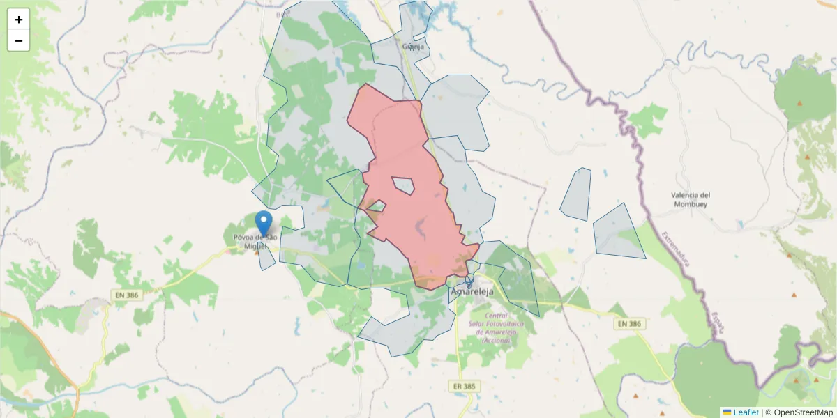 Mapa detalhado do código postal 7885-063 com limites, códigos postais vizinhos e agências dos correios