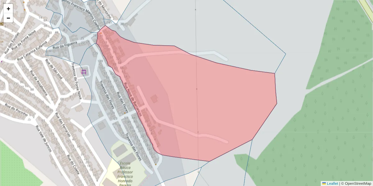 Mapa detalhado do código postal 7885-065 com limites, códigos postais vizinhos e agências dos correios