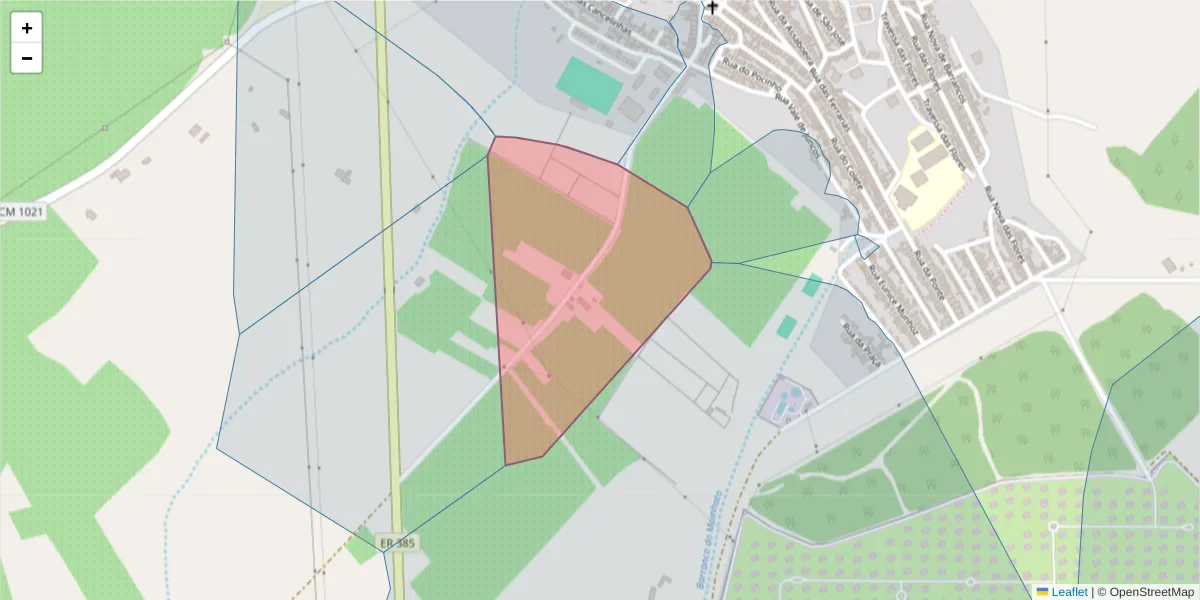 Mapa detalhado do código postal 7885-102 com limites, códigos postais vizinhos e agências dos correios