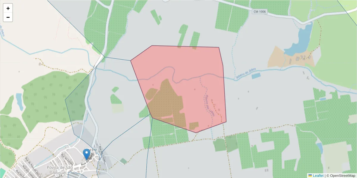 Mapa detalhado do código postal 7885-225 com limites, códigos postais vizinhos e agências dos correios