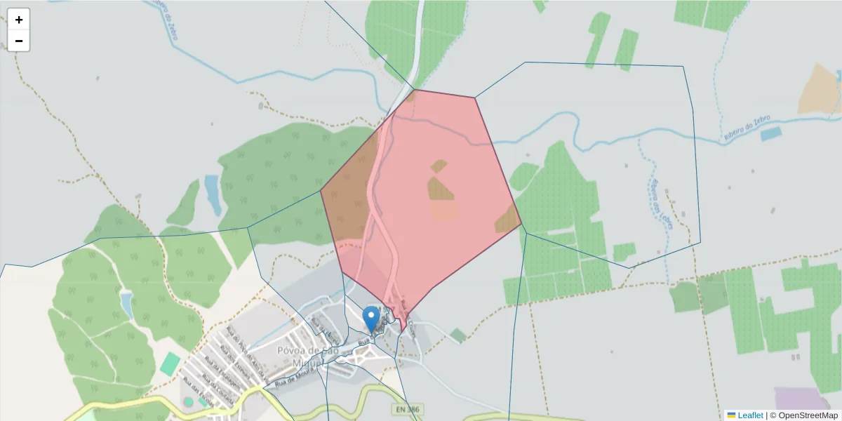 Mapa detalhado do código postal 7885-255 com limites, códigos postais vizinhos e agências dos correios
