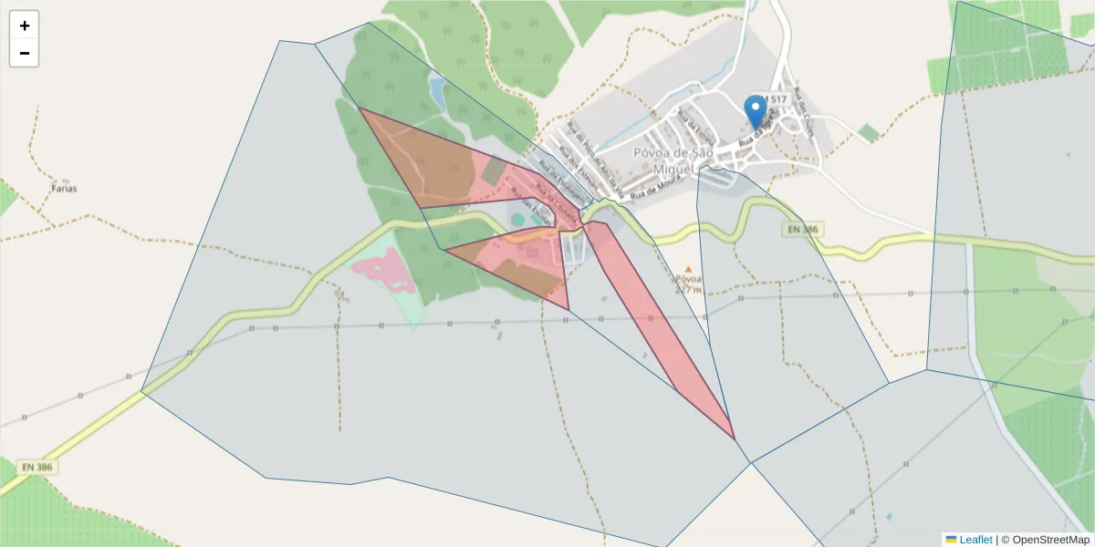 Mapa detalhado do código postal 7885-257 com limites, códigos postais vizinhos e agências dos correios