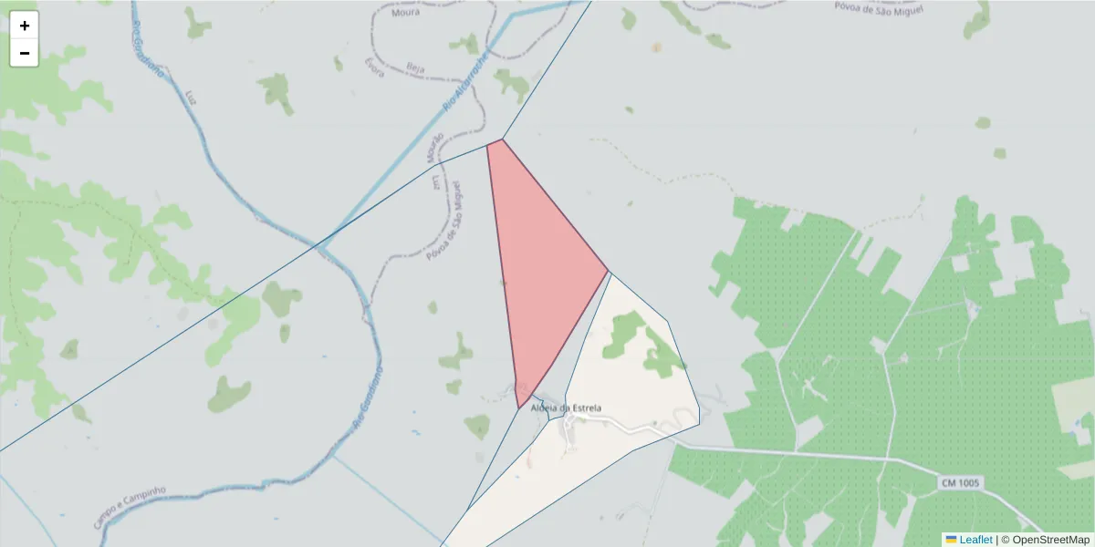 Mapa detalhado do código postal 7885-267 com limites, códigos postais vizinhos e agências dos correios