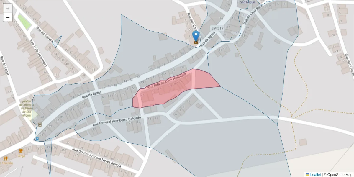 Mapa detalhado do código postal 7885-275 com limites, códigos postais vizinhos e agências dos correios