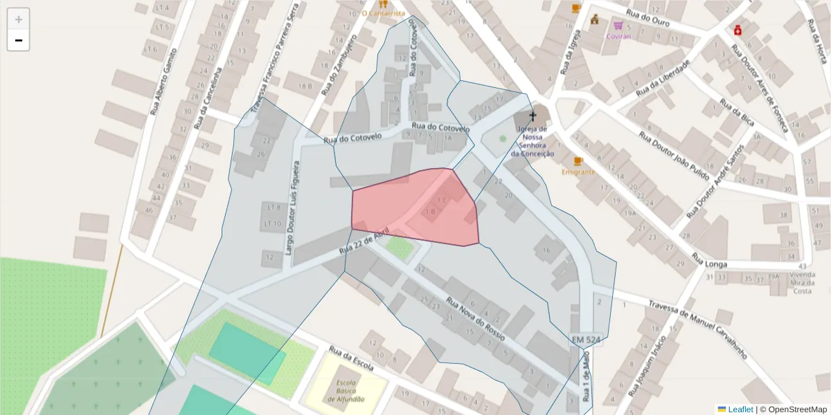 Mapa detalhado do código postal 7900-015 com limites, códigos postais vizinhos e agências dos correios