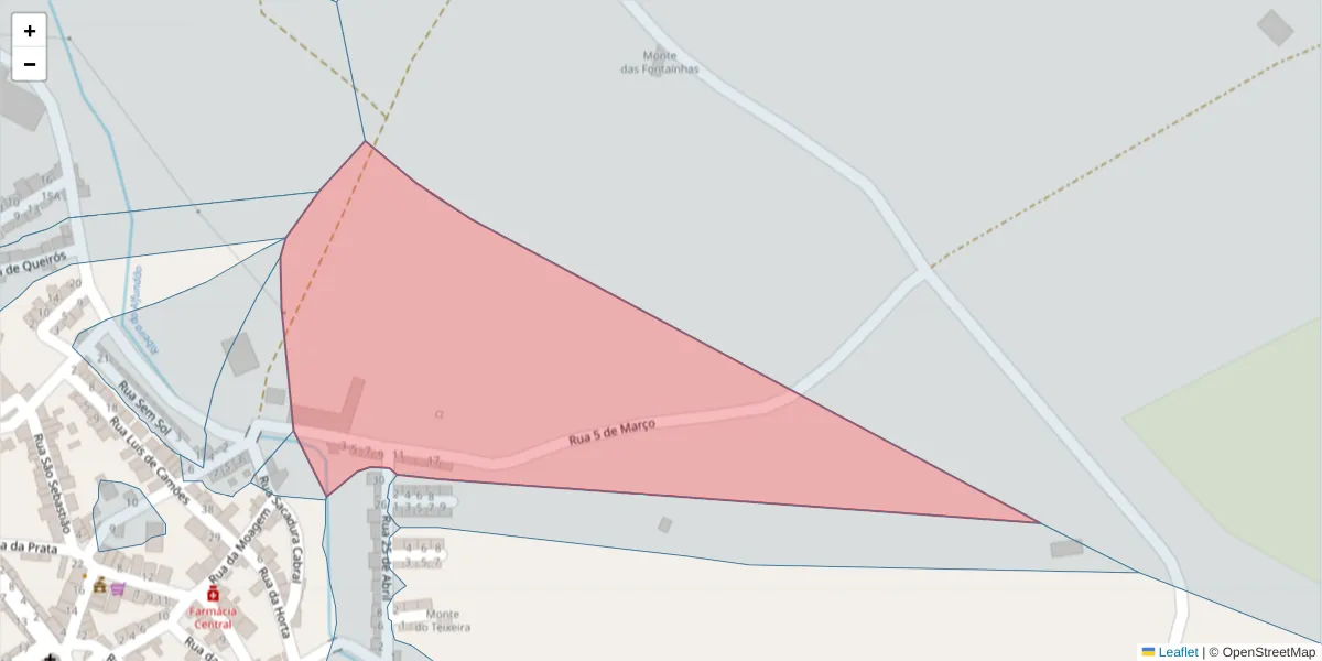 Mapa detalhado do código postal 7900-022 com limites, códigos postais vizinhos e agências dos correios