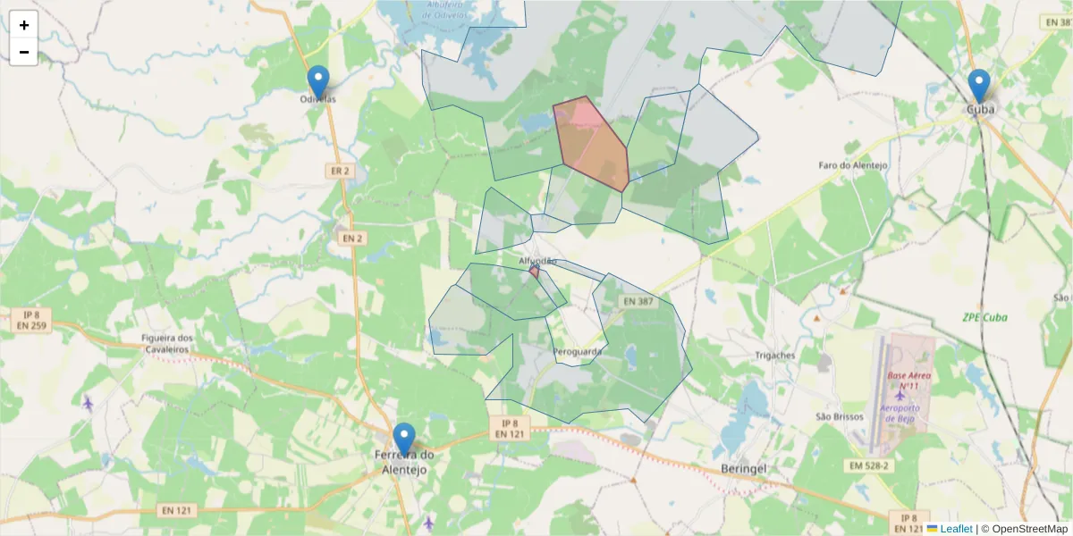 Mapa detalhado do código postal 7900-028 com limites, códigos postais vizinhos e agências dos correios