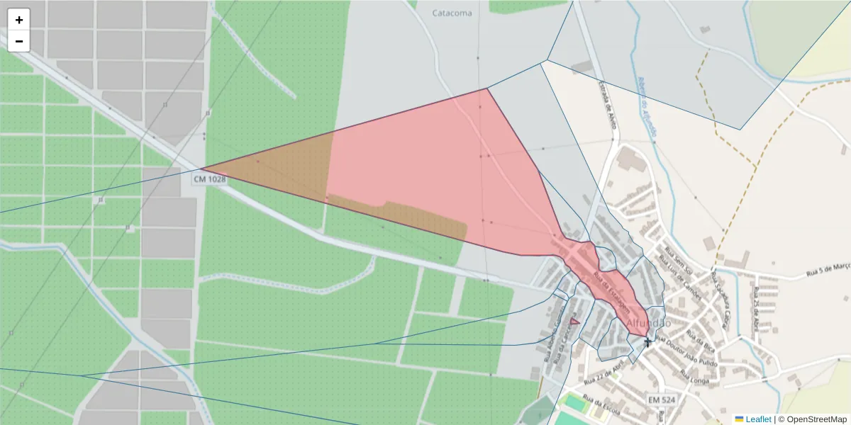 Mapa detalhado do código postal 7900-029 com limites, códigos postais vizinhos e agências dos correios