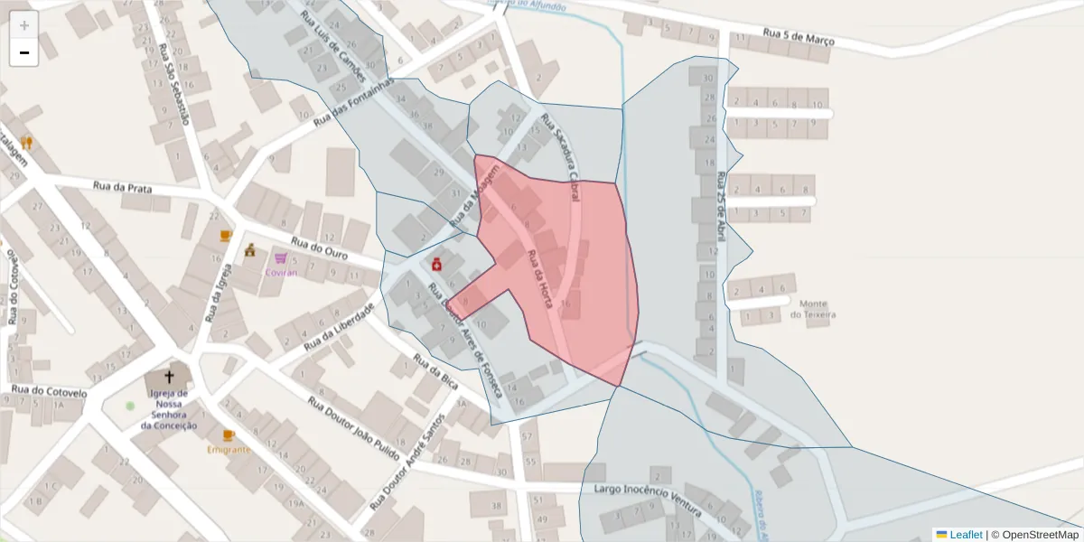 Mapa detalhado do código postal 7900-032 com limites, códigos postais vizinhos e agências dos correios