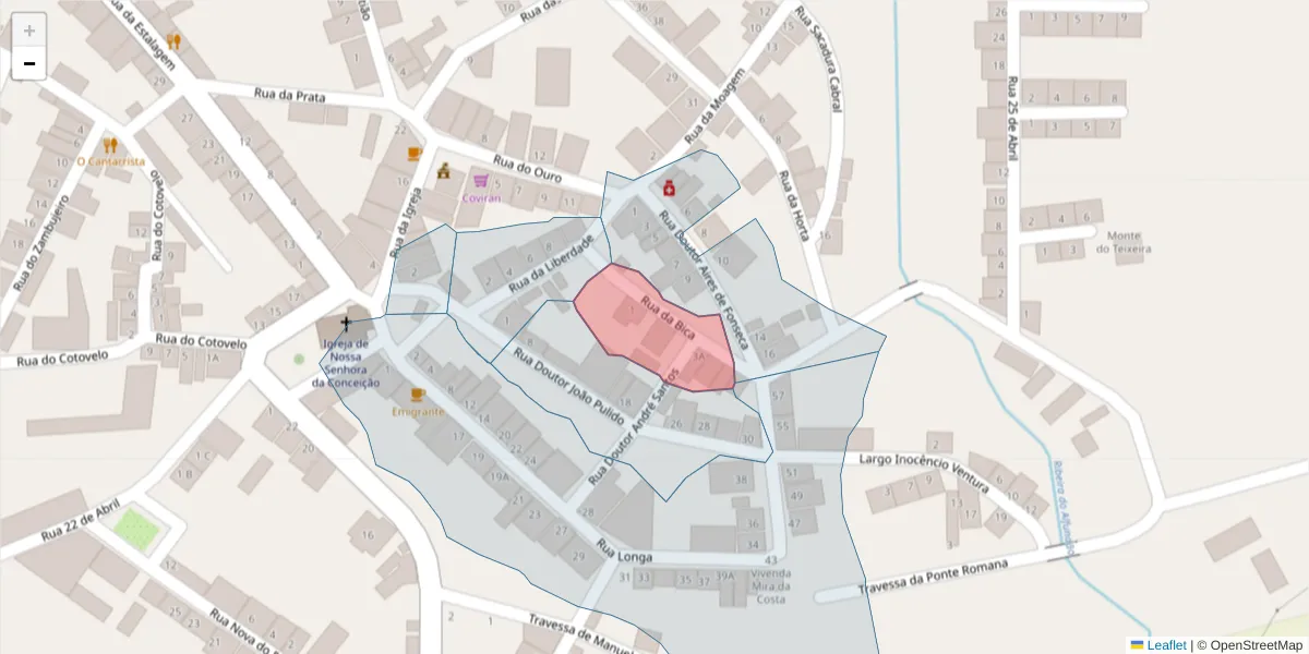 Mapa detalhado do código postal 7900-036 com limites, códigos postais vizinhos e agências dos correios