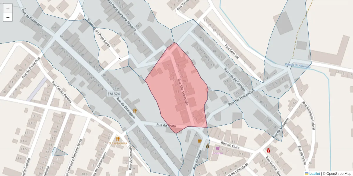 Mapa detalhado do código postal 7900-039 com limites, códigos postais vizinhos e agências dos correios