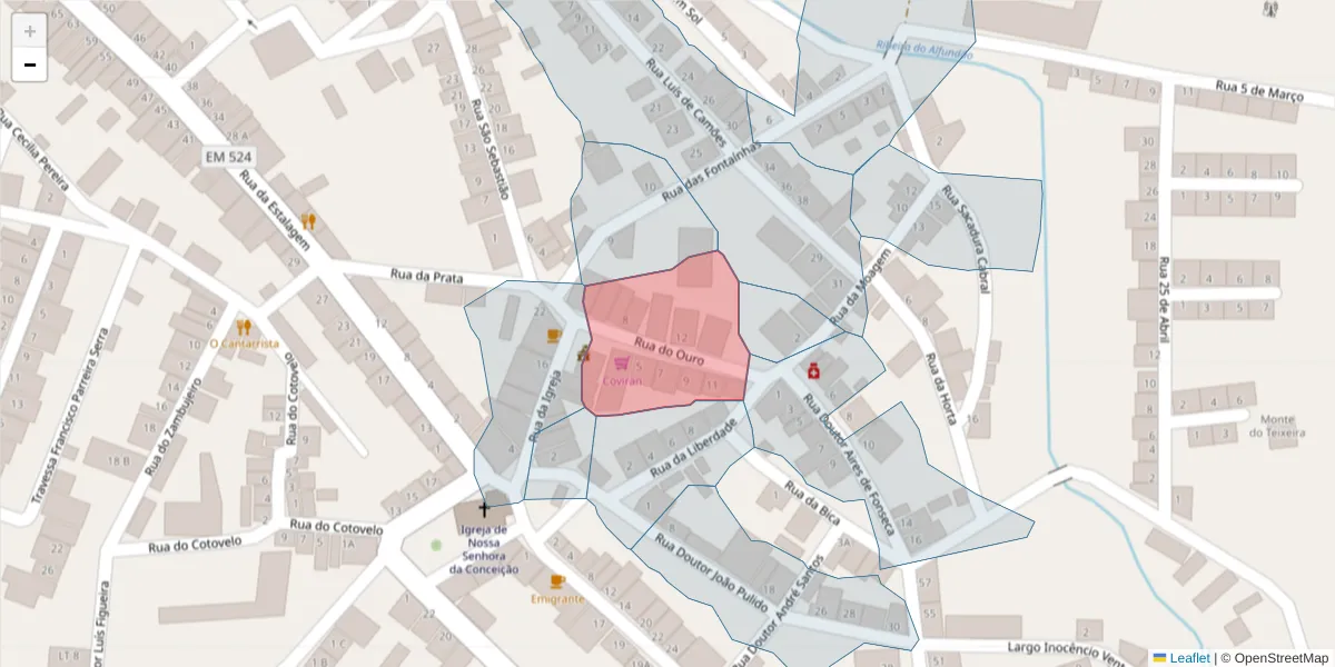 Mapa detalhado do código postal 7900-042 com limites, códigos postais vizinhos e agências dos correios