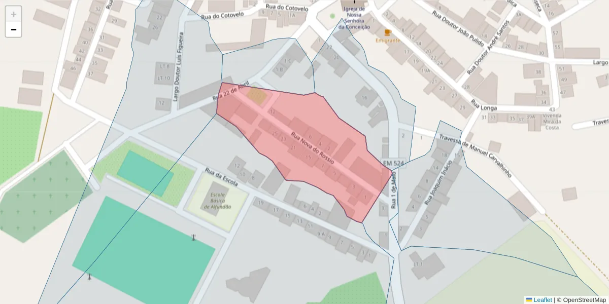 Mapa detalhado do código postal 7900-055 com limites, códigos postais vizinhos e agências dos correios