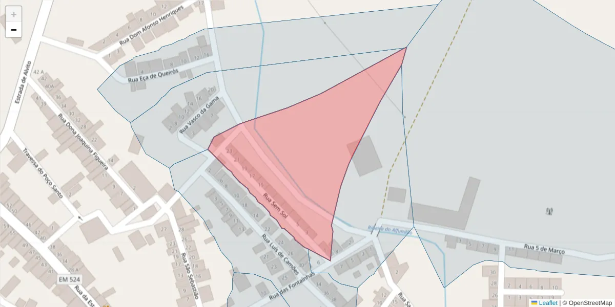 Mapa detalhado do código postal 7900-057 com limites, códigos postais vizinhos e agências dos correios