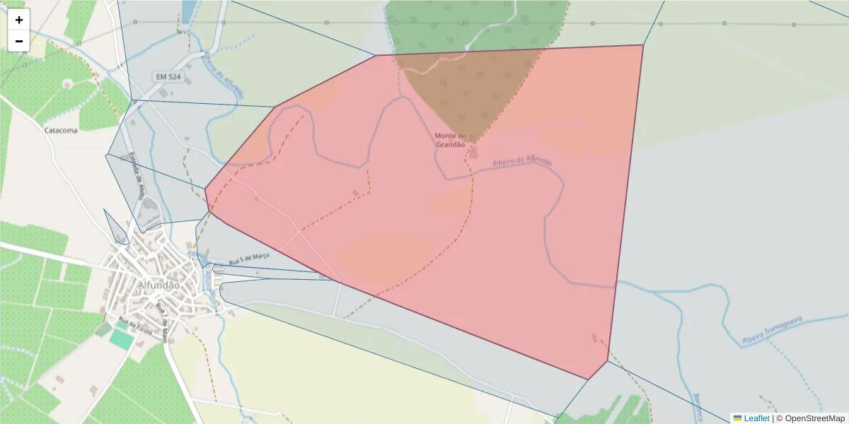 Mapa detalhado do código postal 7900-094 com limites, códigos postais vizinhos e agências dos correios