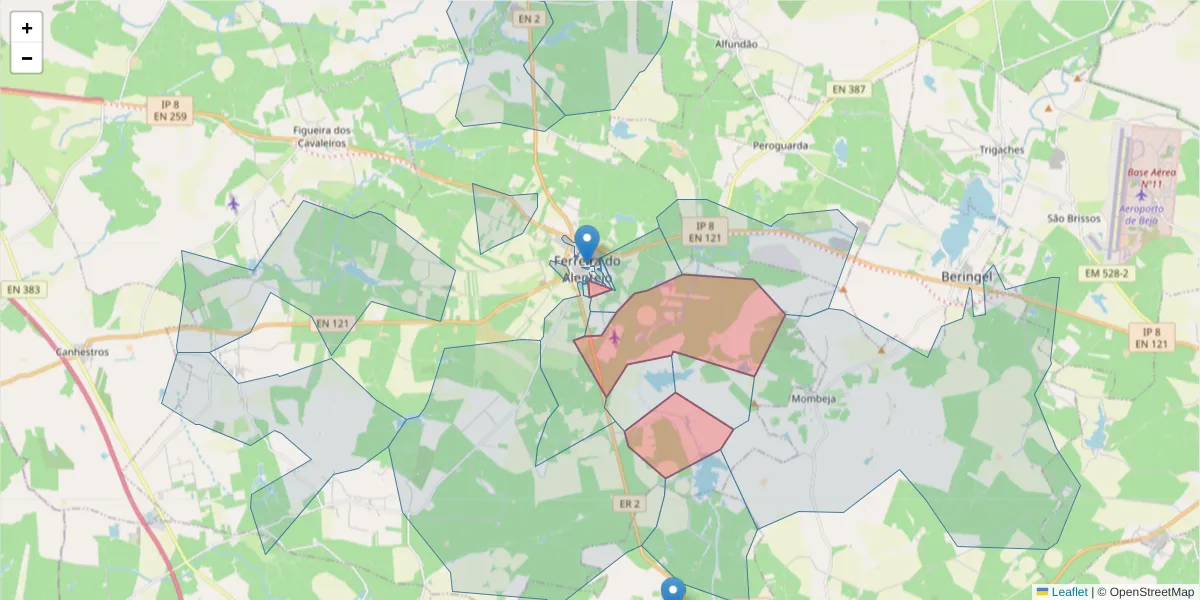 Mapa detalhado do código postal 7900-110 com limites, códigos postais vizinhos e agências dos correios