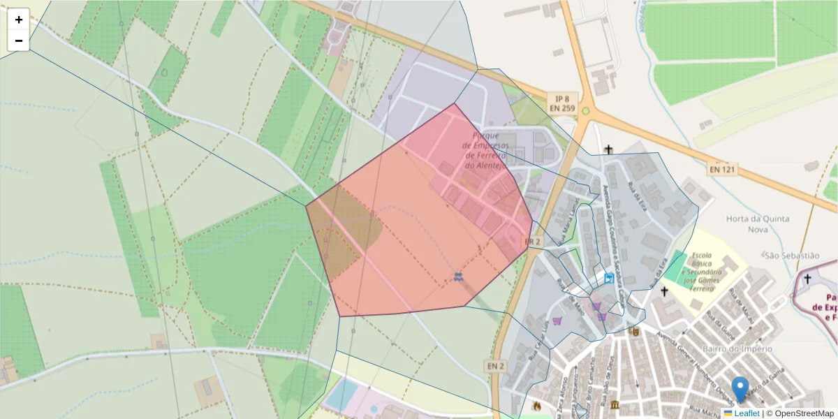 Mapa detalhado do código postal 7900-116 com limites, códigos postais vizinhos e agências dos correios