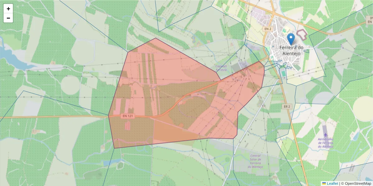 Mapa detalhado do código postal 7900-192 com limites, códigos postais vizinhos e agências dos correios
