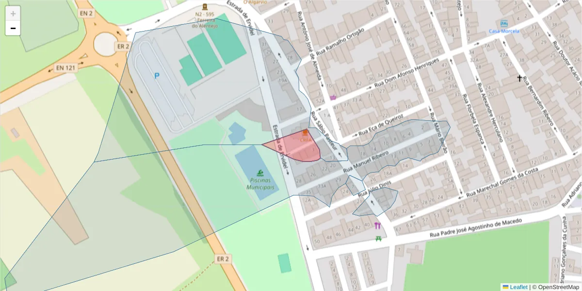 Mapa detalhado do código postal 7900-197 com limites, códigos postais vizinhos e agências dos correios