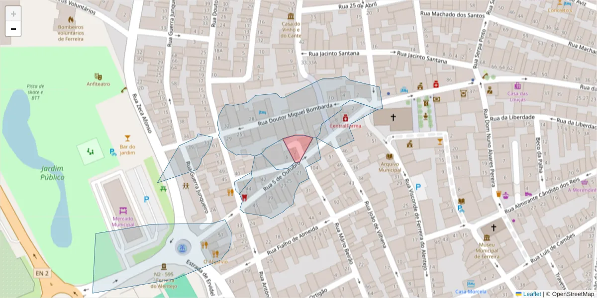 Mapa detalhado do código postal 7900-198 com limites, códigos postais vizinhos e agências dos correios