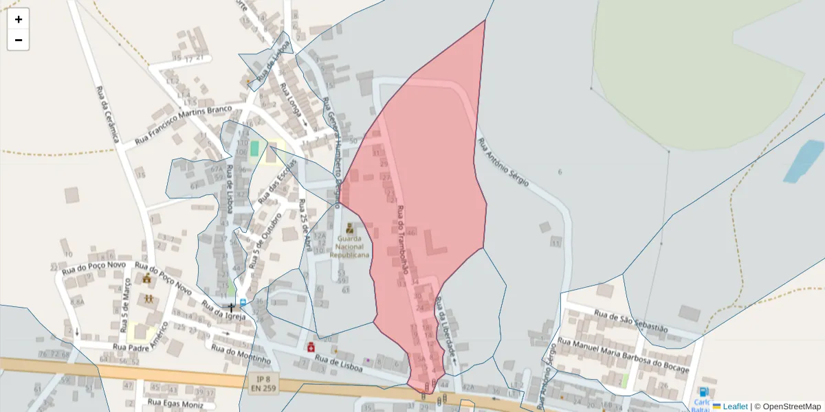 Mapa detalhado do código postal 7900-258 com limites, códigos postais vizinhos e agências dos correios