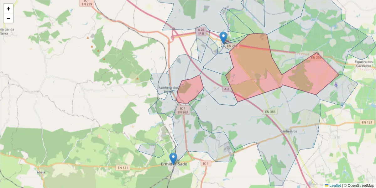 Mapa detalhado do código postal 7900-288 com limites, códigos postais vizinhos e agências dos correios