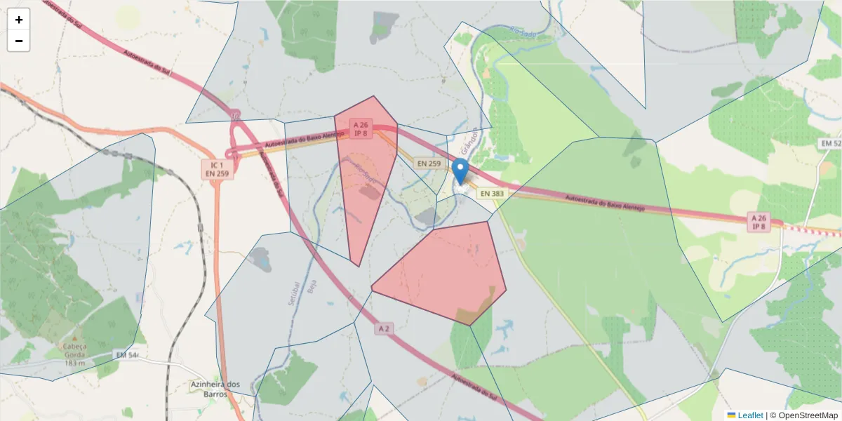 Mapa detalhado do código postal 7900-290 com limites, códigos postais vizinhos e agências dos correios