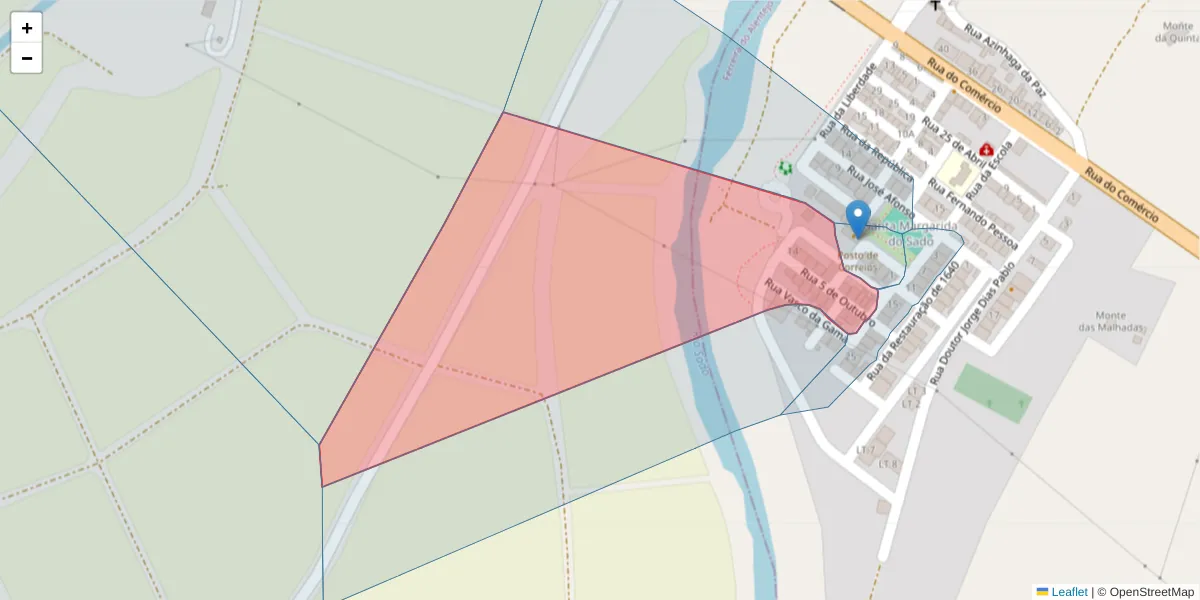Mapa detalhado do código postal 7900-296 com limites, códigos postais vizinhos e agências dos correios