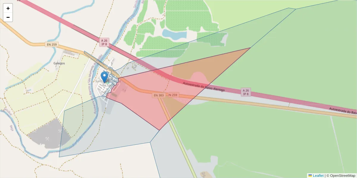 Mapa detalhado do código postal 7900-308 com limites, códigos postais vizinhos e agências dos correios