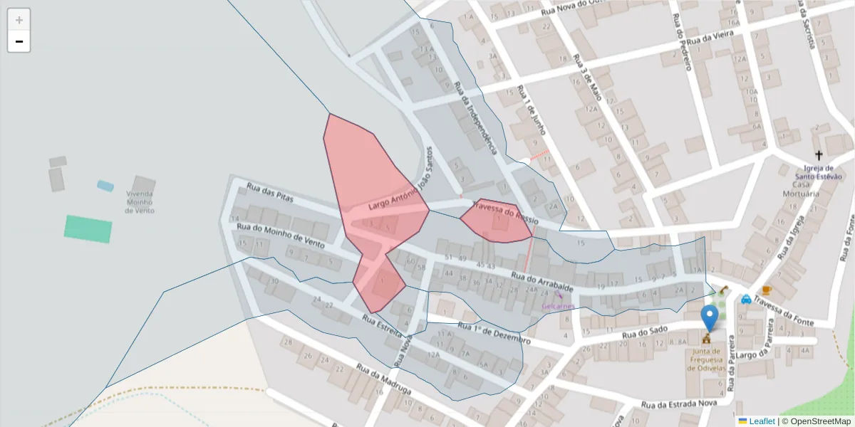 Mapa detalhado do código postal 7900-374 com limites, códigos postais vizinhos e agências dos correios