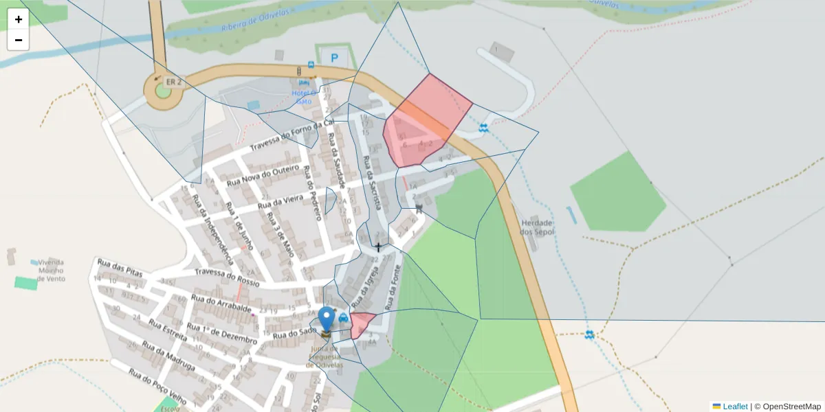 Mapa detalhado do código postal 7900-382 com limites, códigos postais vizinhos e agências dos correios