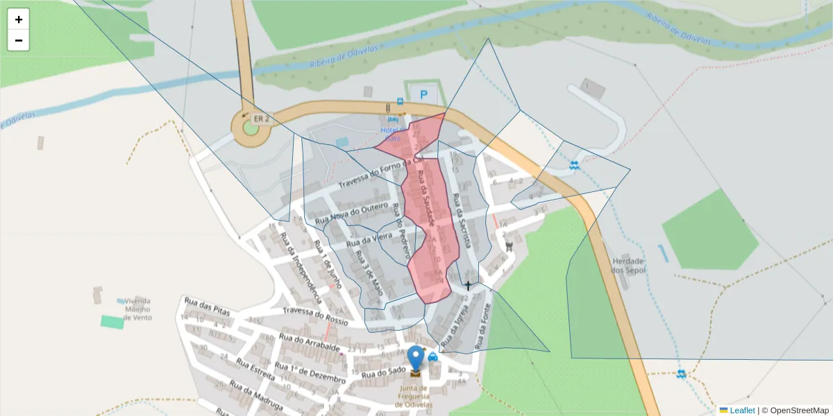 Mapa detalhado do código postal 7900-388 com limites, códigos postais vizinhos e agências dos correios