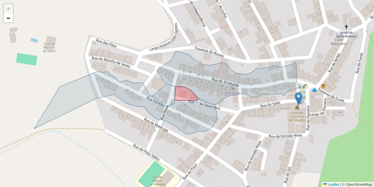 Mapa detalhado do código postal 7900-391 com limites, códigos postais vizinhos e agências dos correios