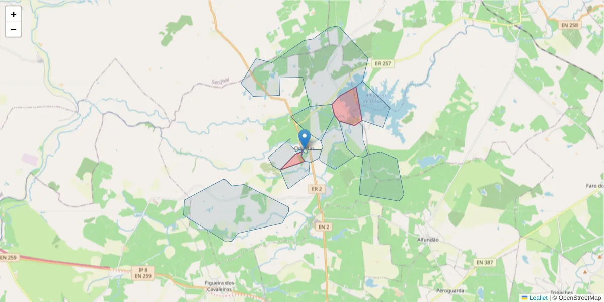Mapa detalhado do código postal 7900-394 com limites, códigos postais vizinhos e agências dos correios