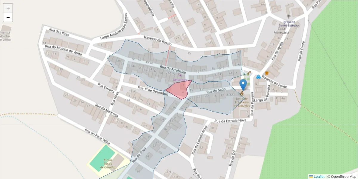 Mapa detalhado do código postal 7900-403 com limites, códigos postais vizinhos e agências dos correios