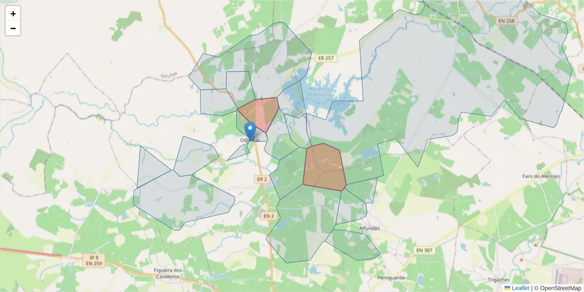 Mapa detalhado do código postal 7900-421 com limites, códigos postais vizinhos e agências dos correios