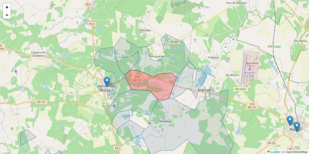 Mapa detalhado do código postal 7900-442 com limites, códigos postais vizinhos e agências dos correios
