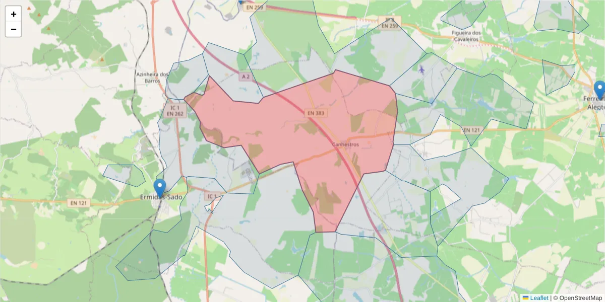 Mapa detalhado do código postal 7900-503 com limites, códigos postais vizinhos e agências dos correios